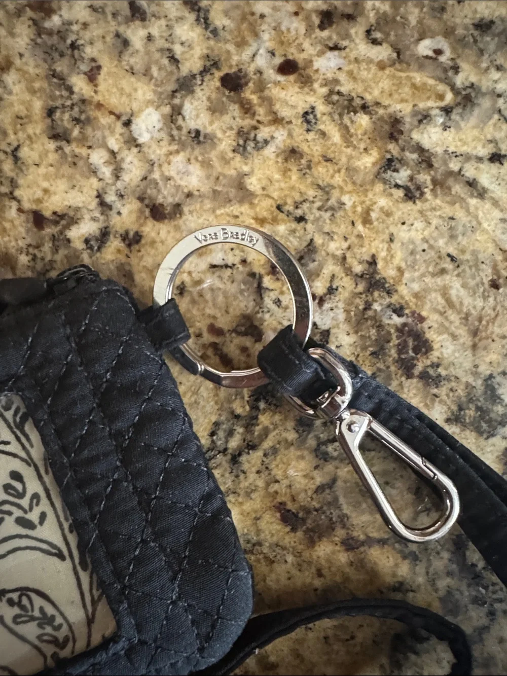 Vera Bradley Black Quilted ID Lanyard Badge Holder with Key Ring